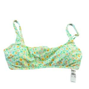 Aerie Banded Wide Strap Scoop Bikini Top Floral Daisy Mint White Pink Size Large